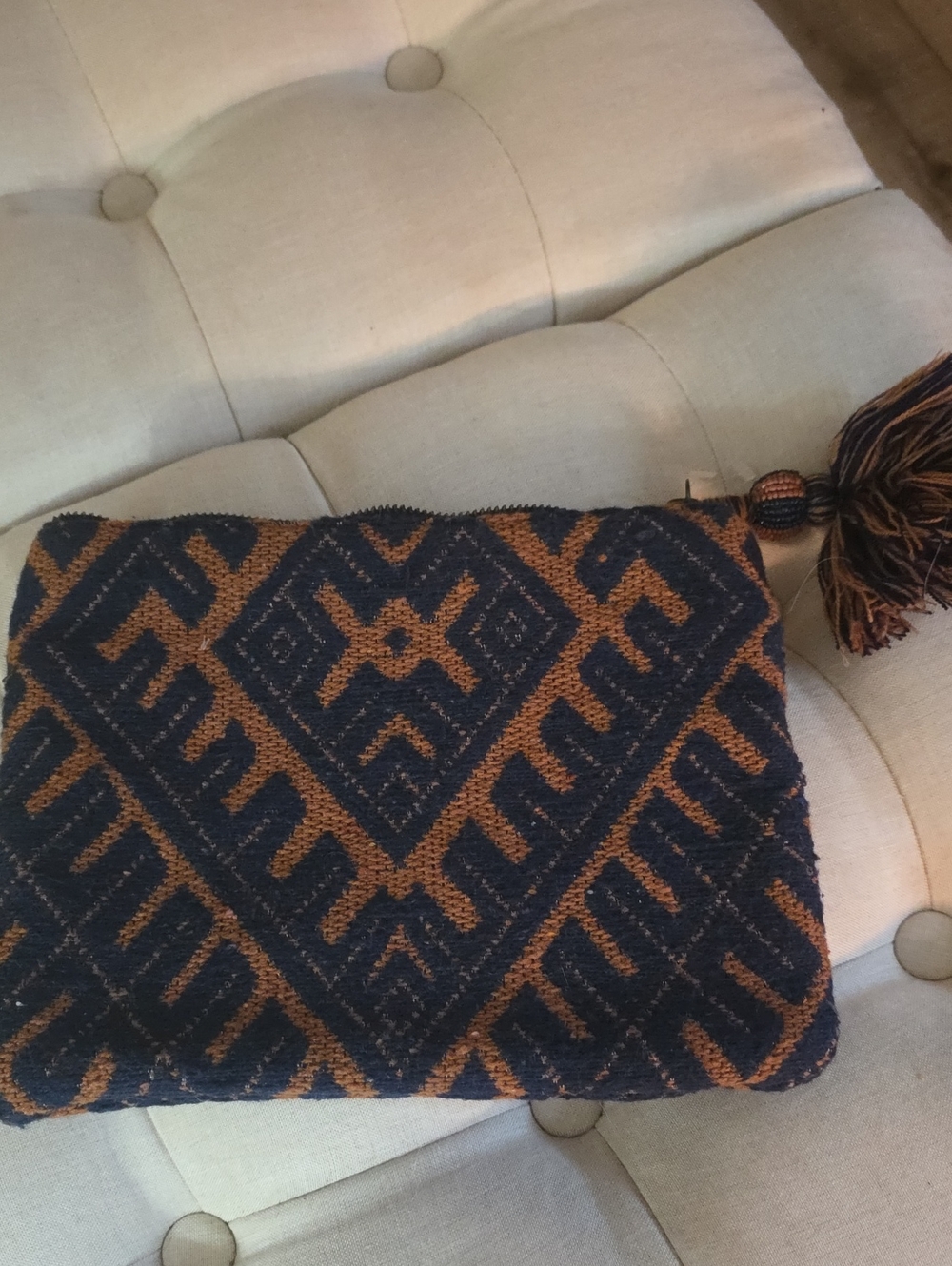 Universal Thread Brown And Navy Canvas Zipper Pouch